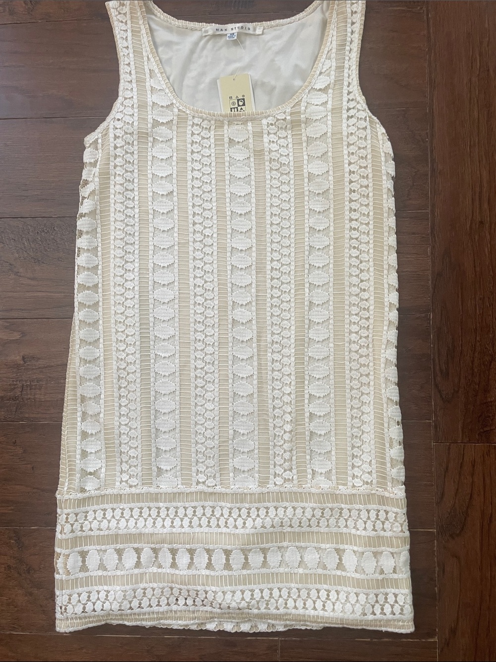 Max Studio Ivory and Beige Crochet Tank